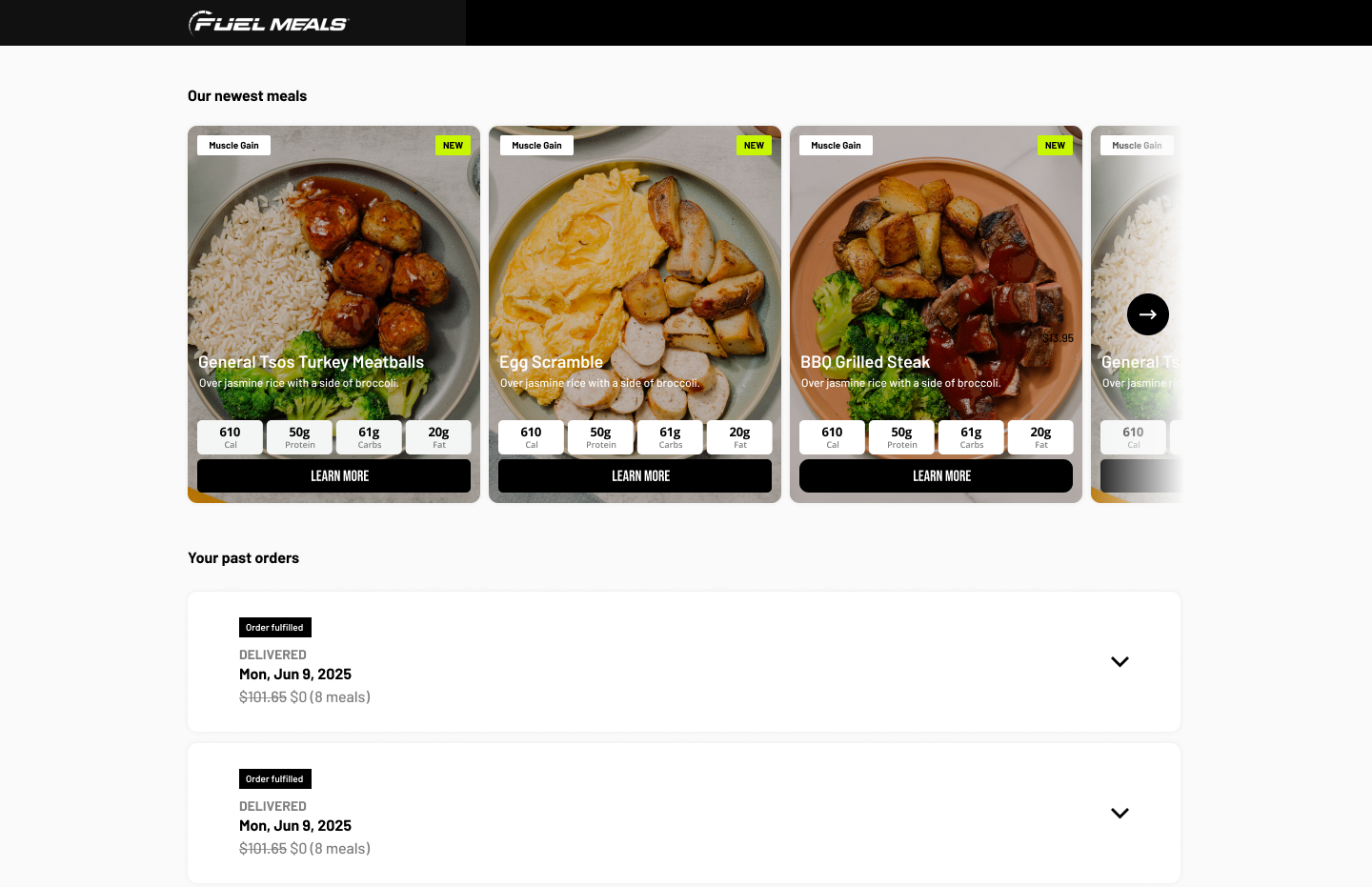 Fuel Meals UX and UI design preview